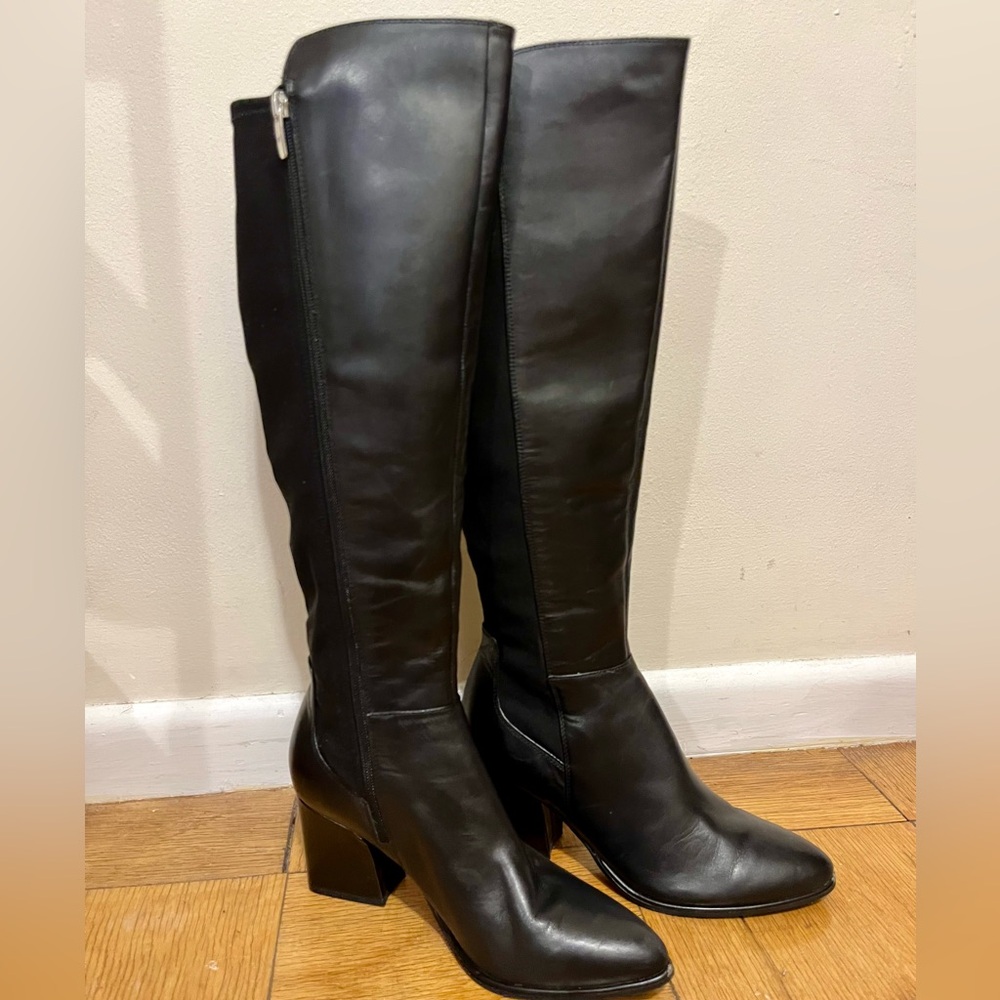 Black Knee High Heeled Boots - Size 8.5